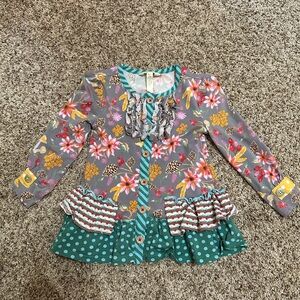Matilda Jane Gray Floral Kids Blouse with Ruffles